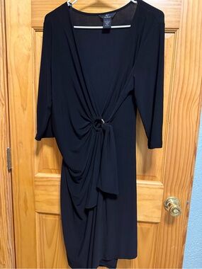 Nina Leonard Black Knot-Front Midi Dress wrap -size L